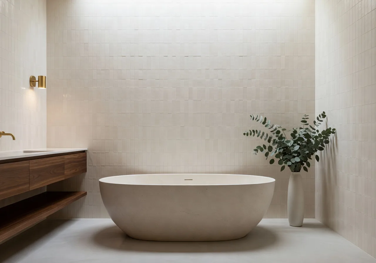 Spa-ähnliches KI Badezimmer Design mit freistehender Wanne erstellt von DecorAI KI Wohndesign App