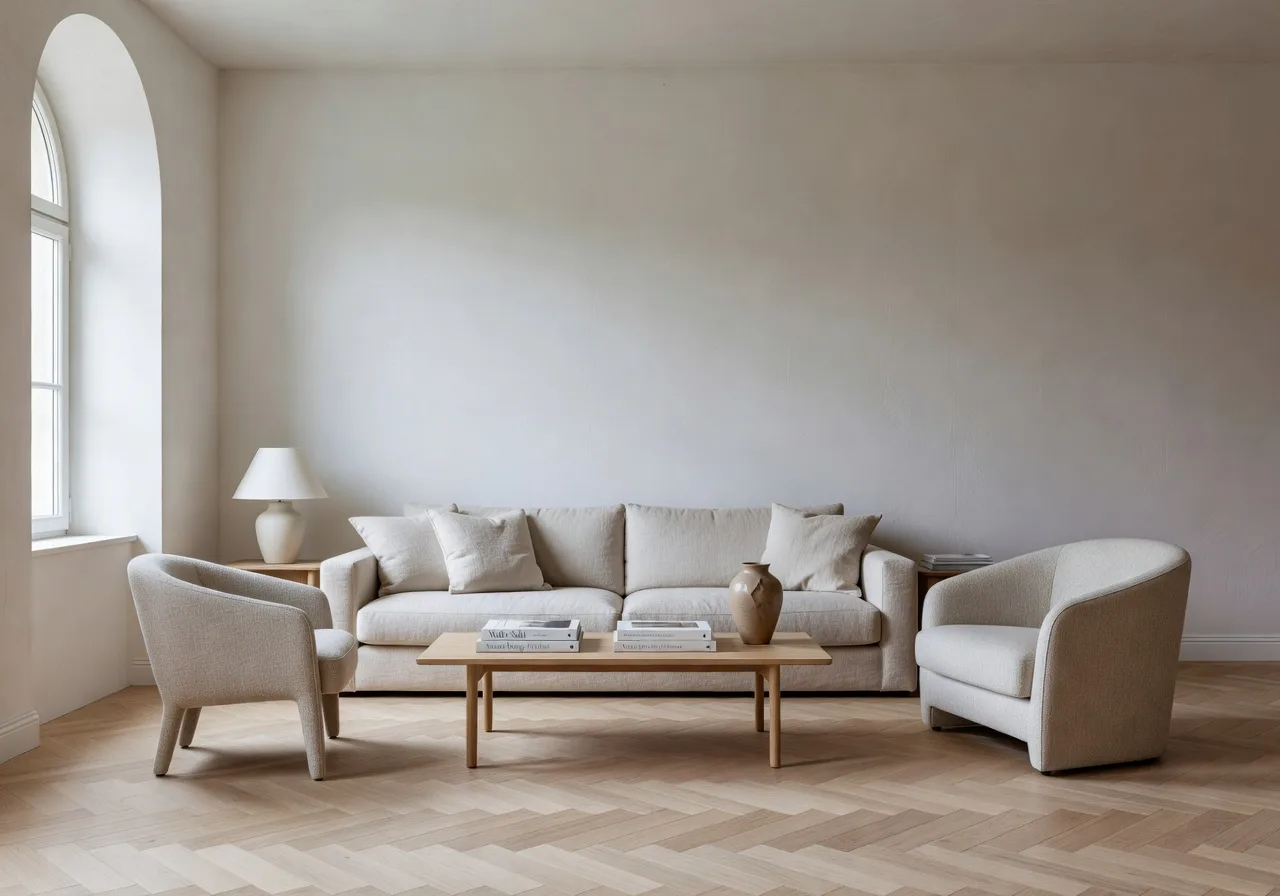 KI Wohnzimmer Design im Japandi Stil erstellt mit der DecorAI KI Raumgestaltung App